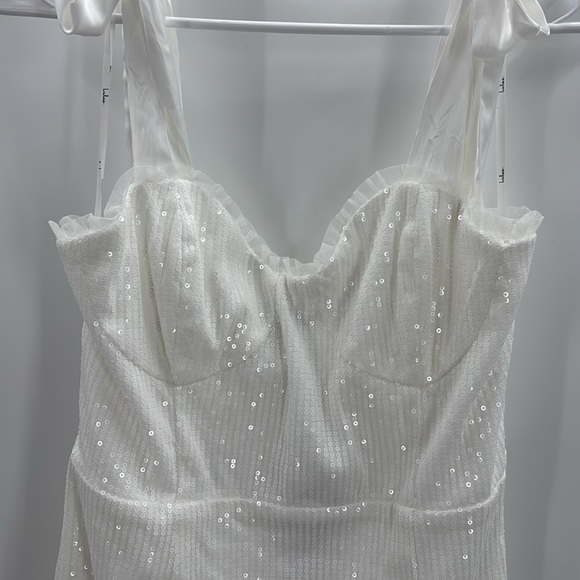 Lulus Glowing Intentions White‎ SEQUIN Bustier Tie-Strap Mini Dress size M NWT - Picture 7 of 16